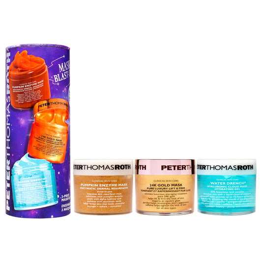 Mask Blast-Off Kit by Peter Thomas Roth for Unisex - 3 Pc 1.7oz Pumpkin Enzyme Mask, 1.7oz 24K Gold Mask, 1.7oz Water Drench Hyaluronic Cloud Mask
