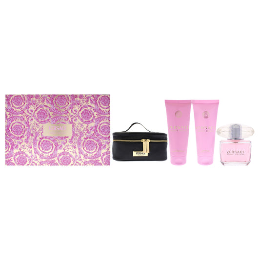Versace Bright Crystal by Versace for Women - 4 Pc Gift Set 3oz EDT Spray, 3.4oz Body Lotion, 3.4oz Shower Gel, Beauty Case