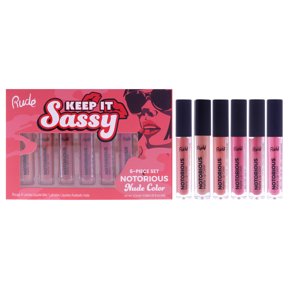 Keep it Sassy Notorious Set - Nude by Rude Cosmetics for Women - 6 Pc 0.084oz Lipstick - Bare Bottom, 0.084oz Lipstick - Naughty by Nature, 0.084oz Lipstick - Nude Colony, 0.084oz Lipstick - Birthday Suit, 0.084oz Lipstick - Going Topless, 0.084oz Li