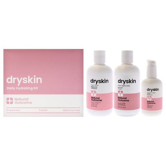 Dryskin Daily Hydrating Kit by Natural Outcome for Women - 3 Pc 8oz Dryskin Replenish Cleanser, 8oz Dryskin Refresh Toner, 4oz Dryskin Revive Moisturizer