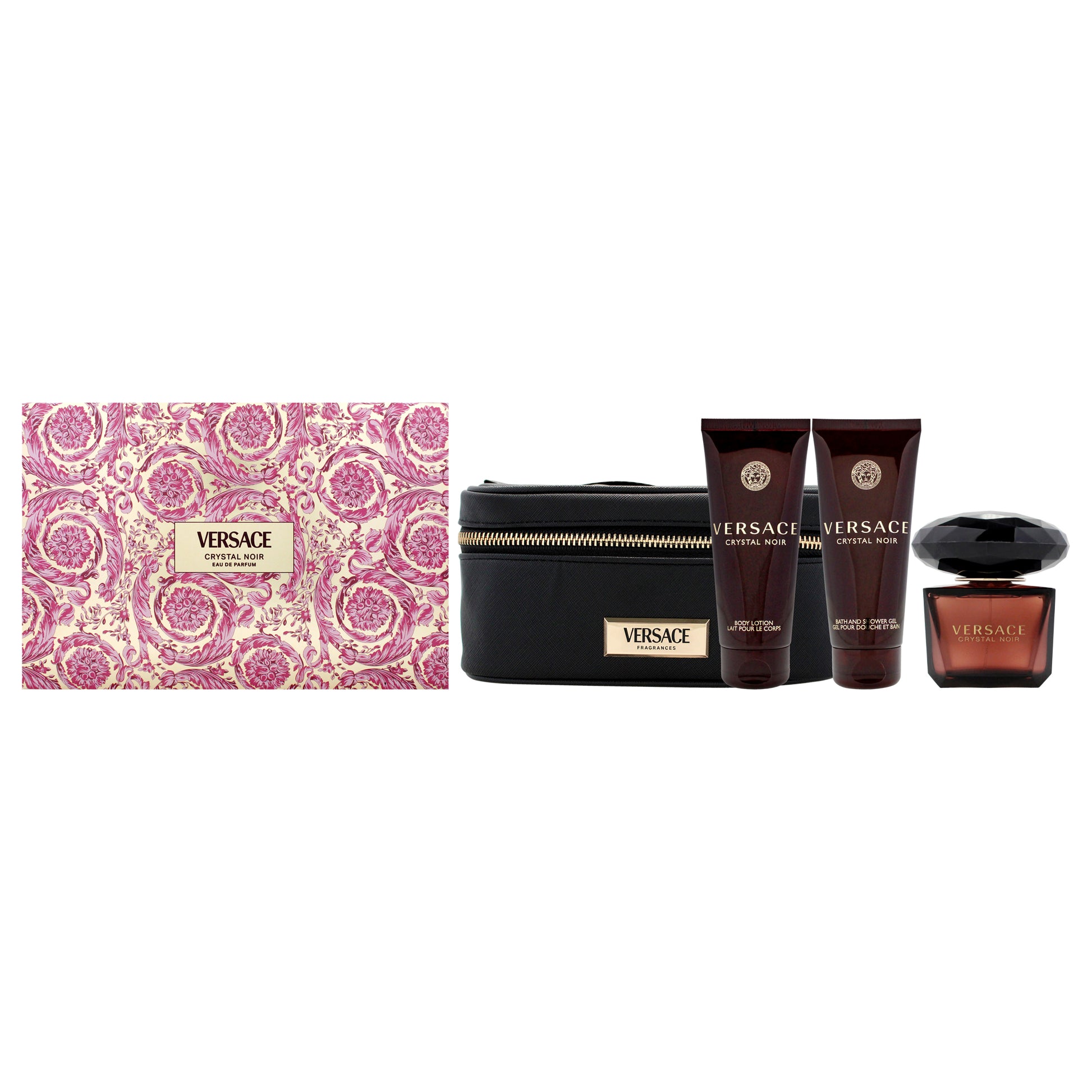Versace Crystal Noir by Versace for Women - 4 Pc Gift Set 3oz EDP Spray, 3.4oz Body Lotion, 3.4oz Shower Gel, Beauty Case