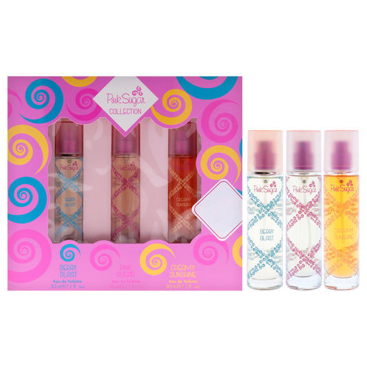Pink Sugar Collection by Aquolina for Women - 3 Pc Gift Set 1oz Pink Sugar EDT Spray, 1oz Berry Blast EDT Spray, 1oz Cream Sunshine EDT Spray