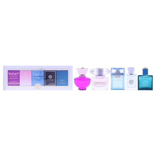 Versace Miniatures Collection by Versace for Unisex - 5 Pc Mini Gift Set 0.17oz Versace Dylan Purple EDP Splash, 0.17oz Versace Bright Crystal EDT Splash, 0.17oz Versace Man Eau Fraiche EDT Splash, 0.17oz Versace Pour Homme EDT Splash, 0.17oz Versace