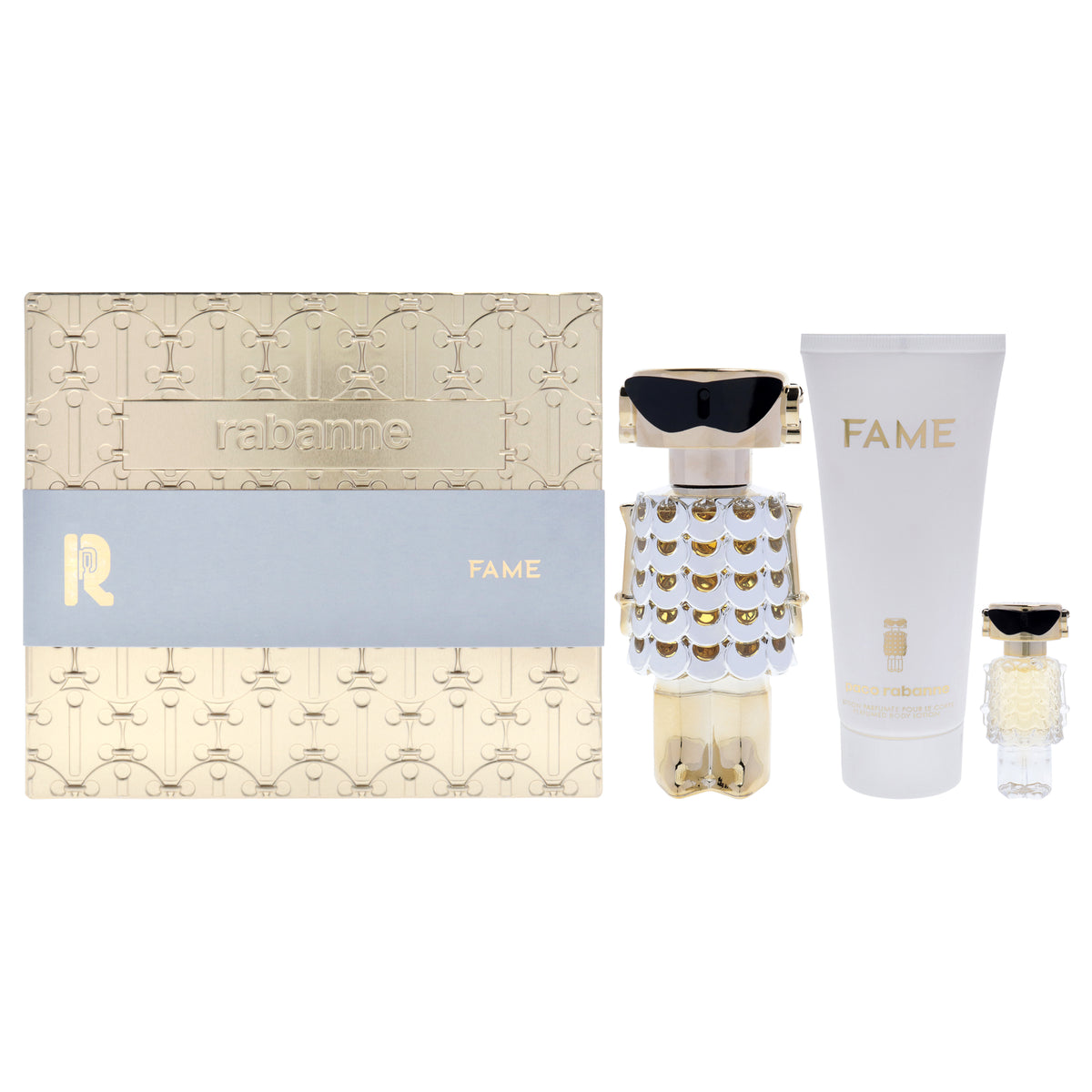 Fame by Paco Rabanne for Women - 3 Pc Gift Set 2.7 oz EDP Spray, 0.14oz EDP Splash (Mini), 3.4oz Body Lotion