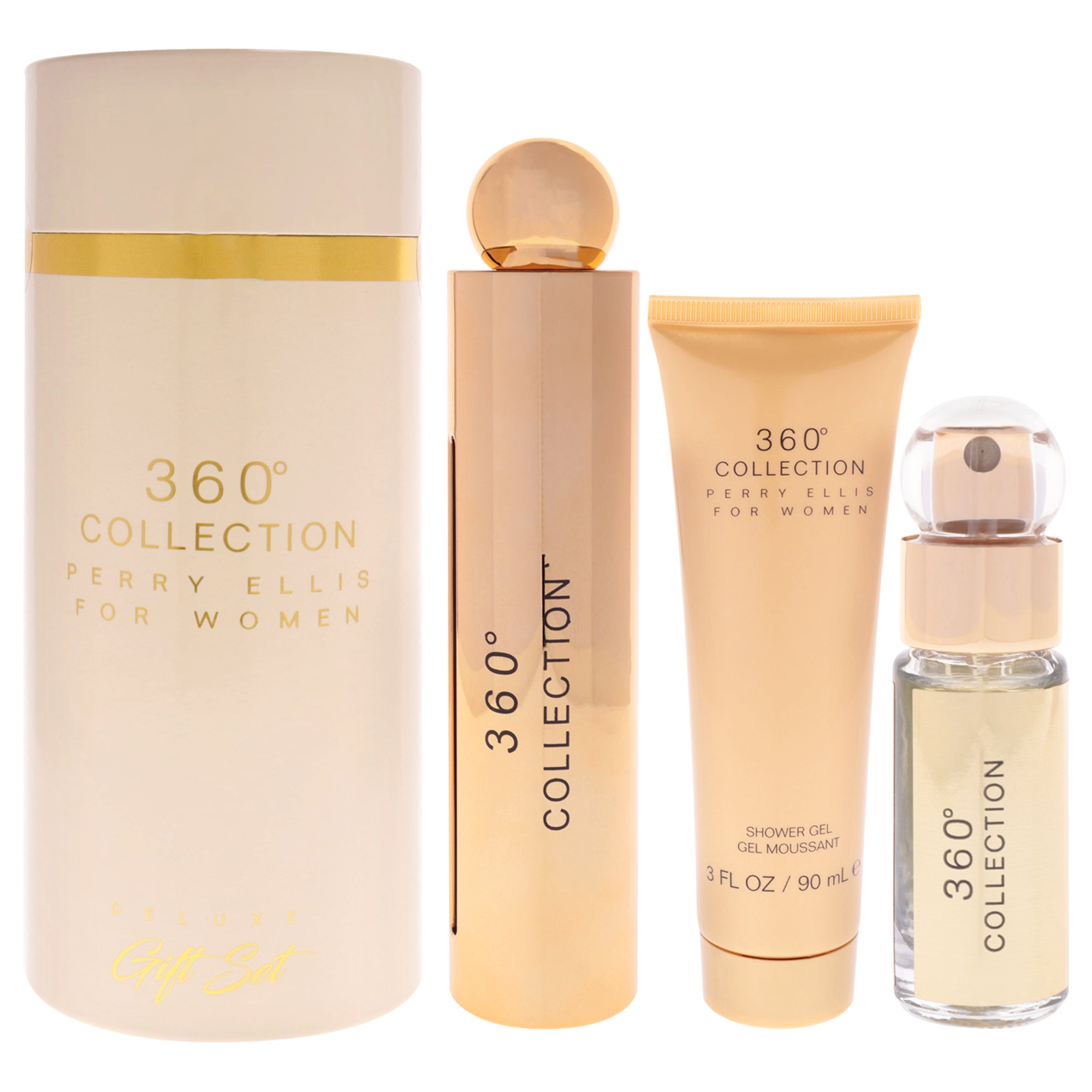 360 by Perry Ellis for Women - 3 Pc Gift Set 3.4oz EDP Spray, 0.25oz EDP Spray (Mini), 3oz Shower Gel