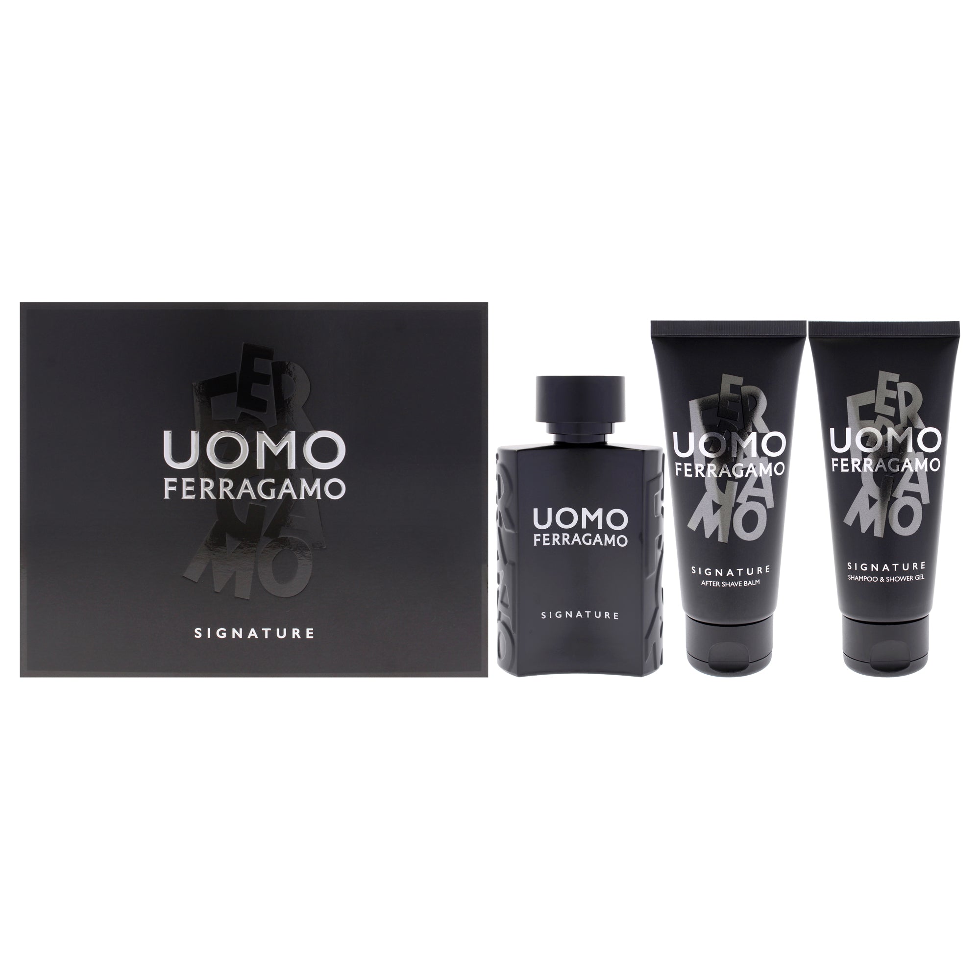 Uomo Signature by Salvatore Ferragamo for Men - 3 Pc Gift Set 3.4oz EDP Spray, 3.4oz Shampoo and Shower Gel, 3.4oz After Shave Balm