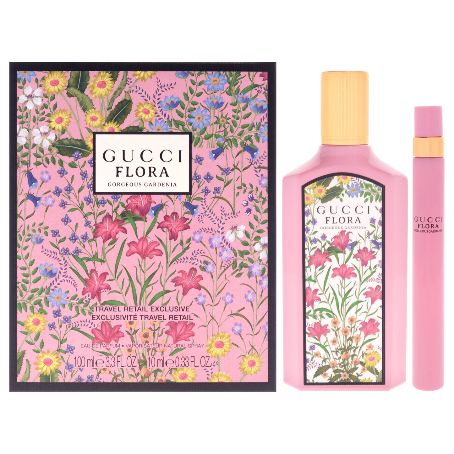 Flora Gorgeous - Gardenia by Gucci for Women - 2 Pc Gift Set 3.3oz EDP Spray, 0.33oz EDP Spray (Mini)