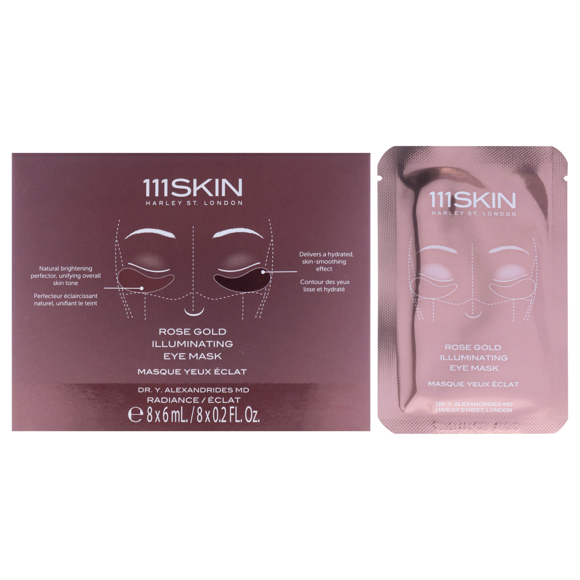 Rose Gold Illuminating Eye Mask by 111Skin for Unisex - 8 Pair Mask