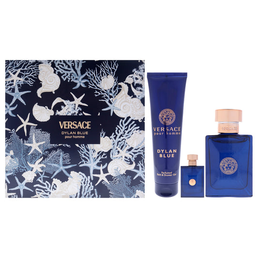 Dylan Blue by Versace for Men - 3 Pc Gift Set 3.4oz EDT Spray, 0.17oz EDT Splash (Mini), 5oz Bath and Shower Gel