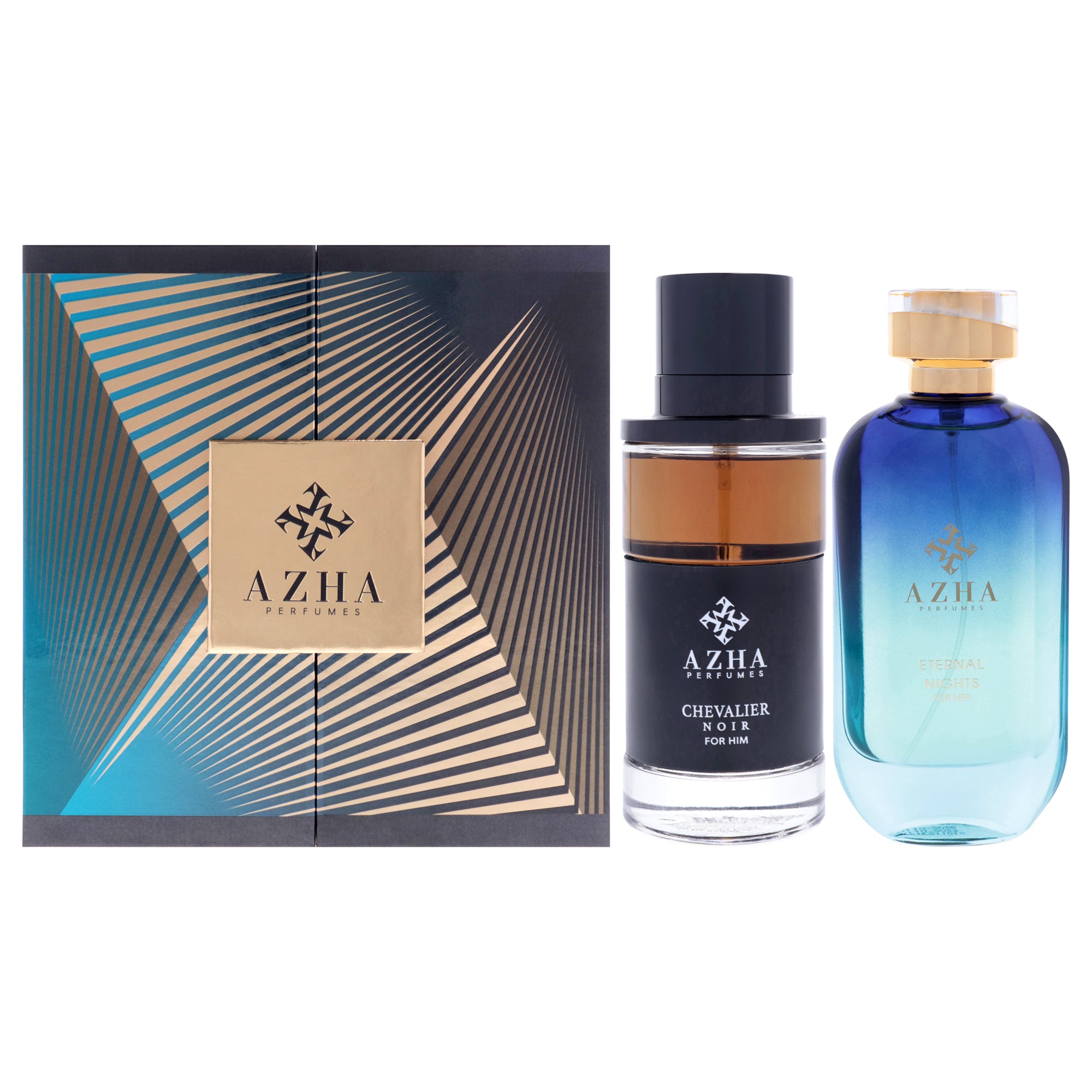 Azha Perfume by Azha for Unisex - 2 Pc Gift Set 3.3oz Chevalier Noir EDP Spray, 3.3oz Eternal Night EDP Spray