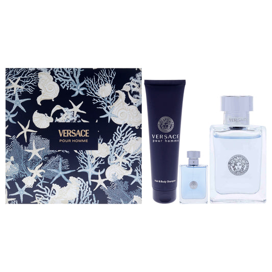 Versace Pour Homme by Versace for Men - 3 Pc Gift Set 3.4oz EDT Spray, 0.17oz EDT Spray (Mini), 5oz Bath and Shower Gel