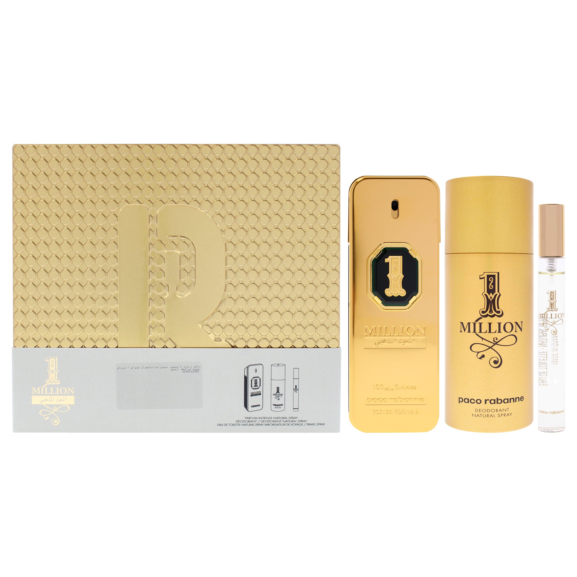 1 Million Golden Intense by Paco Rabanne for Men - 3 Pc Gift Set 3.4oz Parfum Spray, 0.34oz EDT Spray (Mini), 5.1oz Deodorant Spray