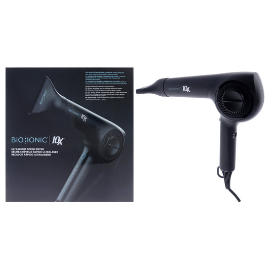 10X Ultra Light Speed Dryer Plus Comb Attacment - Black by Bio Ionic for Women - 1 Pc Hair Dryer