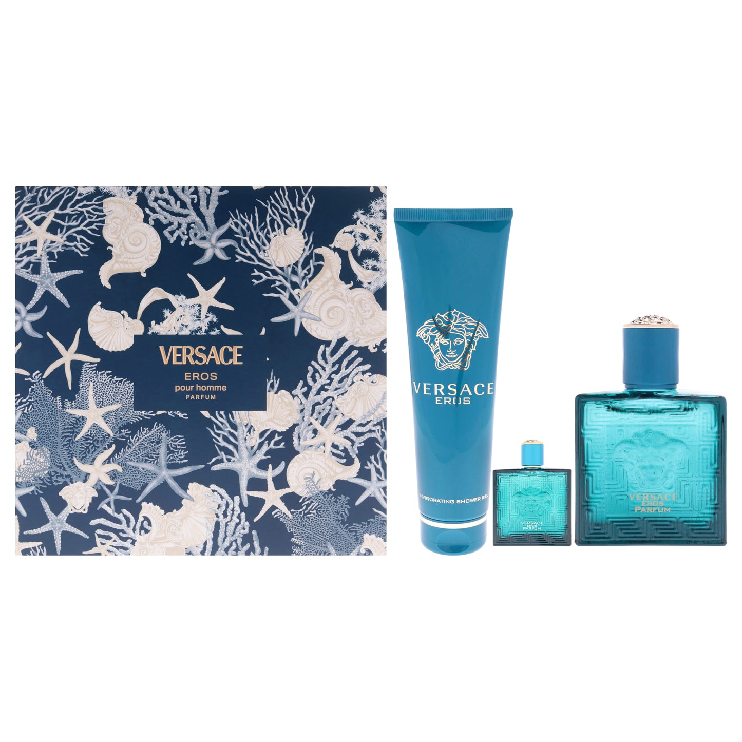 Versace Eros by Versace for Men - 3 Pc Gift Set 3.4oz Parfum Spray, 0.17oz Parfum Spray (Mini), 5oz Shower Gel