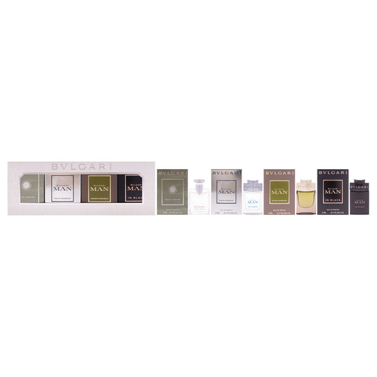The Mens Gift Collection by Bvlgari for Men - 4 Pc Mini Gift Set 5ml EDT Splash Bvlgari Pour Homme, 5ml EDP Splash Bvlgari Man Rain Essence, 5ml EDP Splash Bvlgari Man Wood Essence, 5ml EDP Splash Bvlgari Man In Black