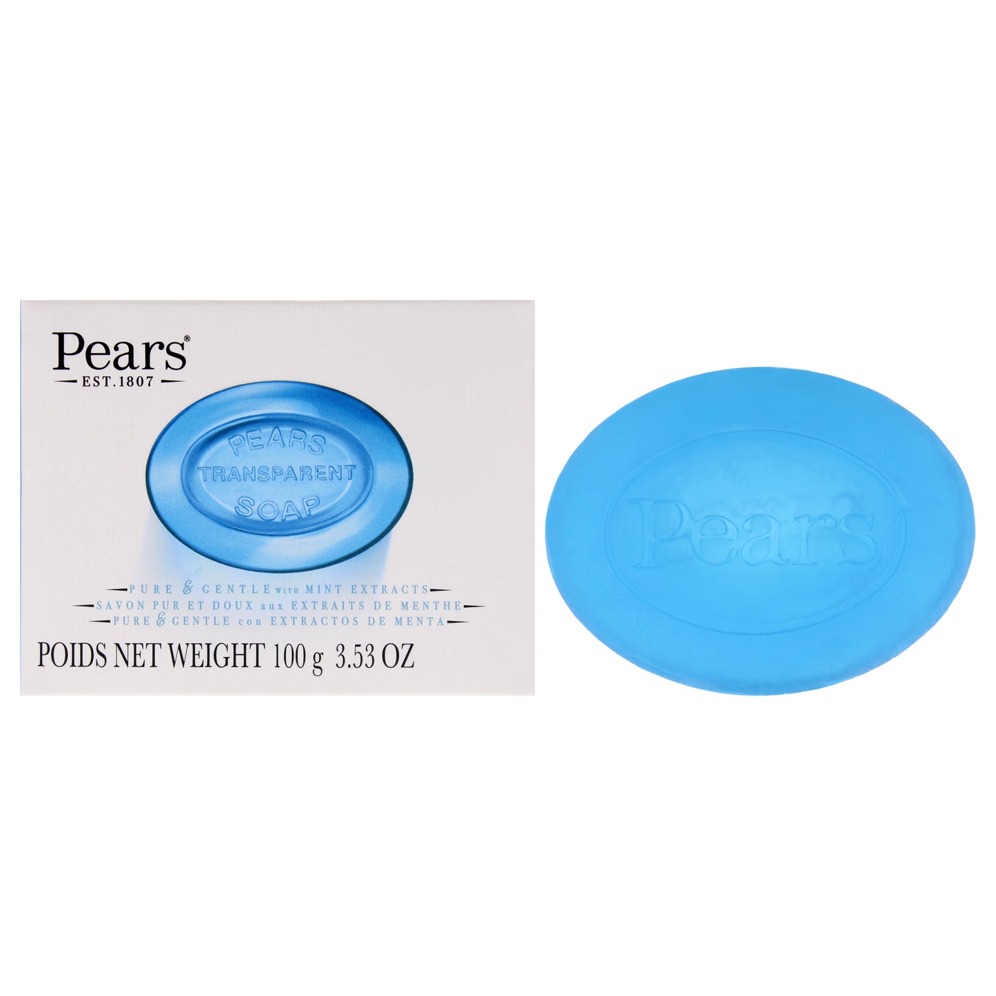 Pure and Gentle with Glycerin and Mint Extracts - Blue 3.5 oz Bar Soap