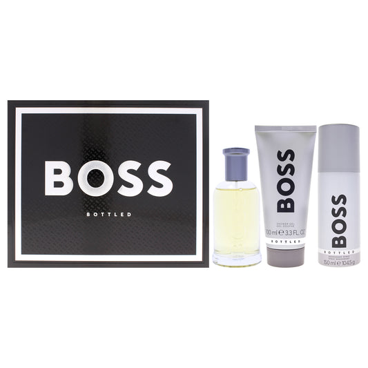 Boss Bottled by Hugo Boss for Men - 3 Pc Gift Set 3.3oz EDT Spray, 3.3oz Shower Gel, 5.1oz Deodorant Spray