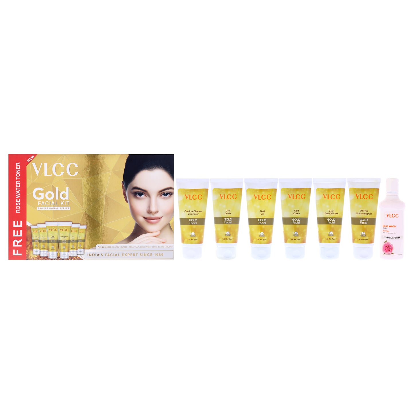 Gold Facial Kit 7 Pc 1.76oz Comfrey Cleanser cum Toner