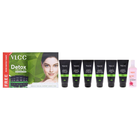 Detox Facial Kit by VLCC for Women - 7 Pc 1.76oz Activated Bamboo Charcoal Cleanser, 1.76oz Activated Bamboo Charcoal Scrub, 1.76oz Activated Bamboo Charcoal Massage Gel, 1.76oz Activated Bamboo Charcoal Massage Cream, 1.76oz Activated Bamboo Charcoa