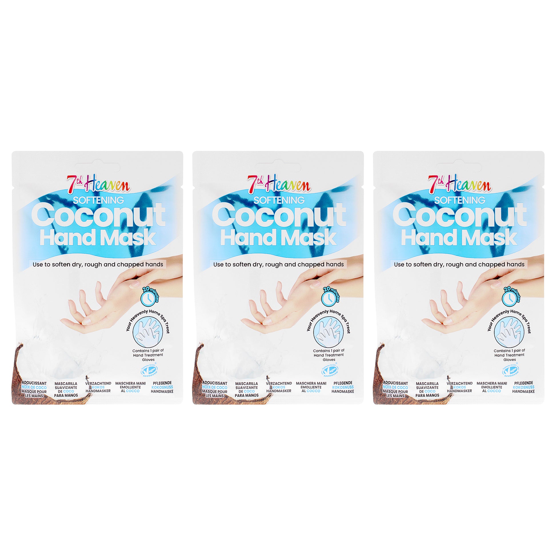 Softening Coconut Hand Mask Multipack by 7th Heaven for Kids - 3 Pair Mask