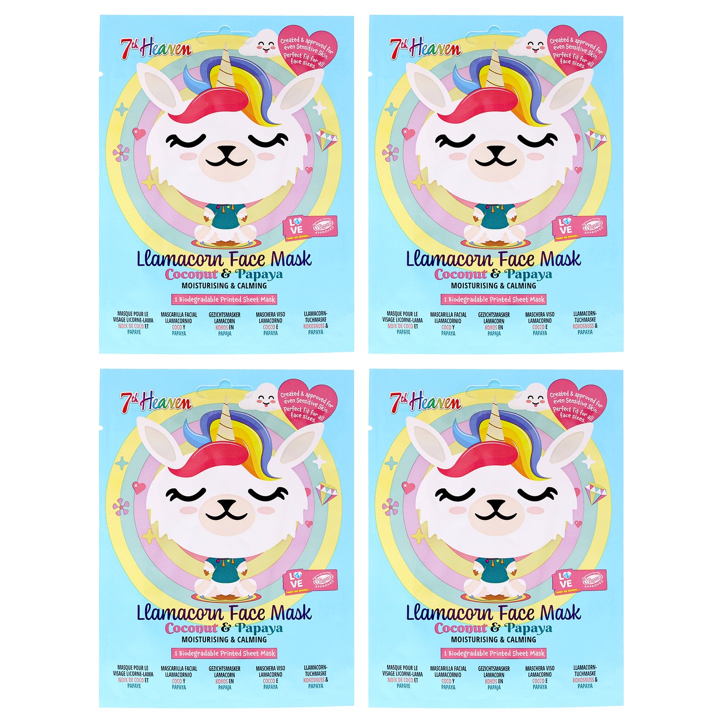 Llamacorn Sheet Masks by 7th Heaven for Kids - 4 Pc Mask
