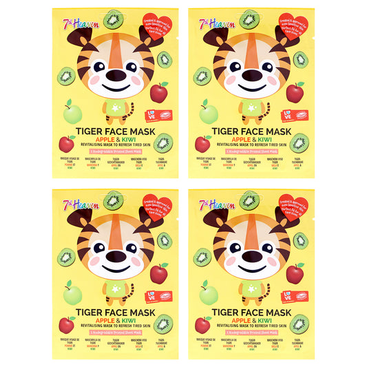 Tiger Face Sheet Mask Multipack by 7th Heaven for Kids - 4 Pc Mask