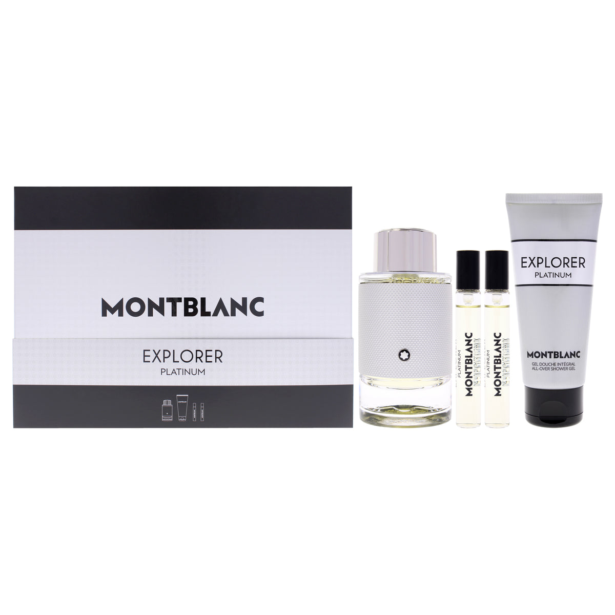Explorer Platinum by Mont Blanc for Men - 4 Pc Gift Set 3.3oz EDP Spray, 2 x 0.25oz EDP Spray (Mini), 3.3oz Shower Gel
