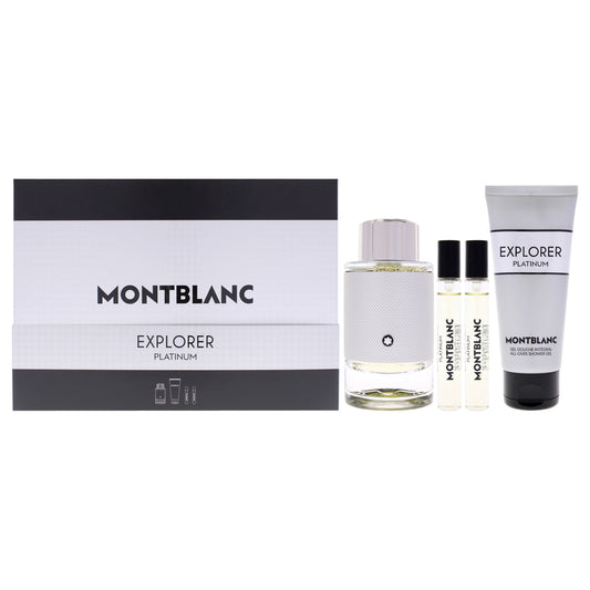 Explorer Platinum by Mont Blanc for Men - 4 Pc Gift Set 3.3oz EDP Spray, 2 x 0.25oz EDP Spray (Mini), 3.3oz Shower Gel