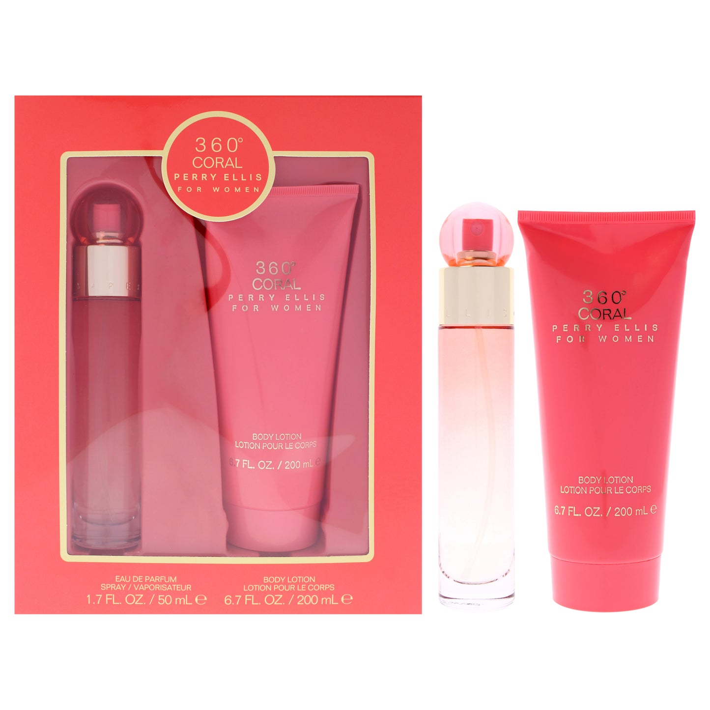 360 Coral by Perry Ellis for Women - 2 Pc Gift Set 1.7oz EDP Spray, 6.7oz Body Lotion
