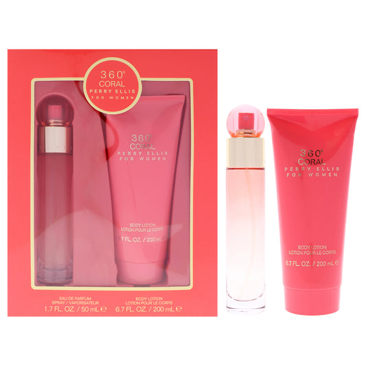360 Coral by Perry Ellis for Women - 2 Pc Gift Set 1.7oz EDP Spray, 6.7oz Body Lotion