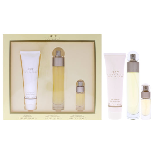 360 by Perry Ellis for Women - 3 Pc Gift Set 1.7oz EDT Spray, 0.25oz EDT Spray (Mini), 3oz Shower Gel