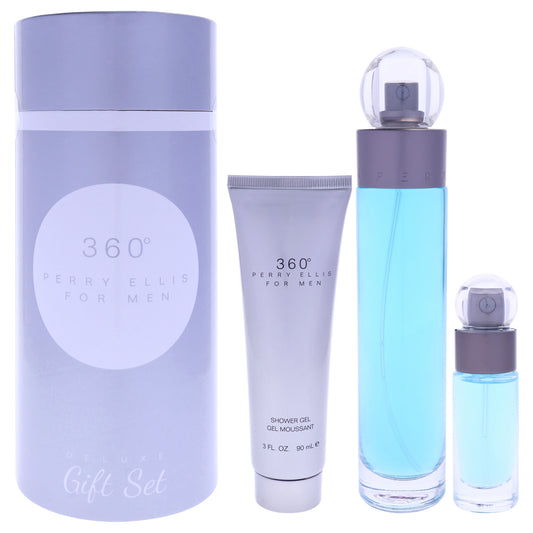 360 by Perry Ellis for Men - 3 Pc Gift Set 3.4oz EDT Spray, 0.25oz EDT Spray (Mini), 3oz Shower Gel