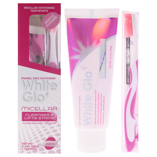 Micellar Whitening by White Glo for Unisex - 2 Pc 5.2oz Toothpaste, Toothbrush