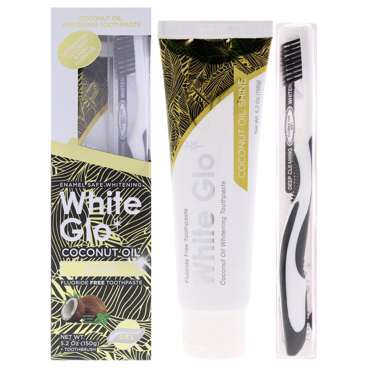 Coconut Oil Shine by White Glo for Unisex - 2 Pc 5.2oz Toothpaste, Toothbrush