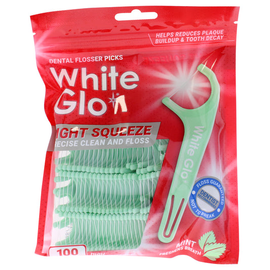 Dental Flosser Picks - Tight Squeeze by White Glo for Unisex - 100 Count Floss
