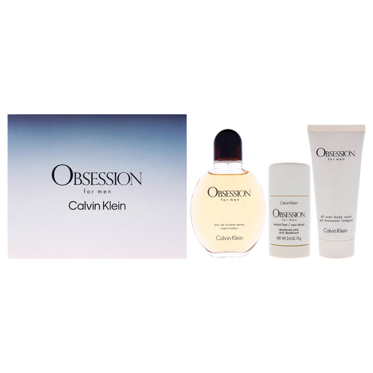 Obsession by Calvin Klein for Men - 3 Pc Gift Set 4.2oz EDT Spray, 3.3oz Body Wash, 2.6oz Deodorant Stick