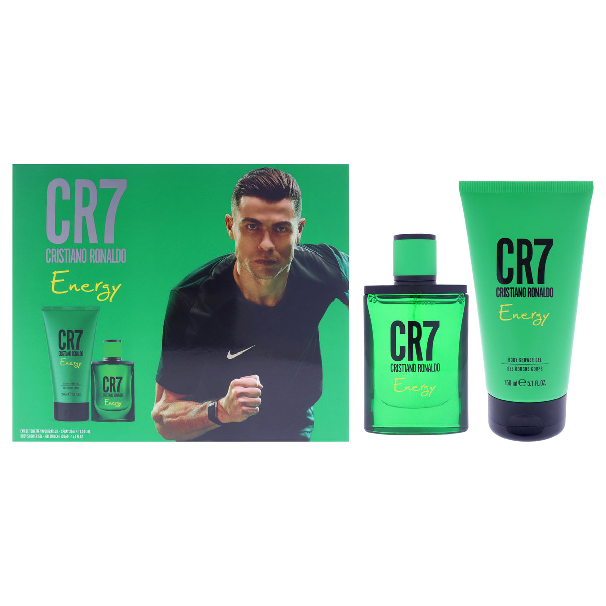 CR7 Energy by Cristiano Ronaldo for Men - 2 Pc Gift Set 1oz EDT Spray, 5.1oz Body Shower Gel