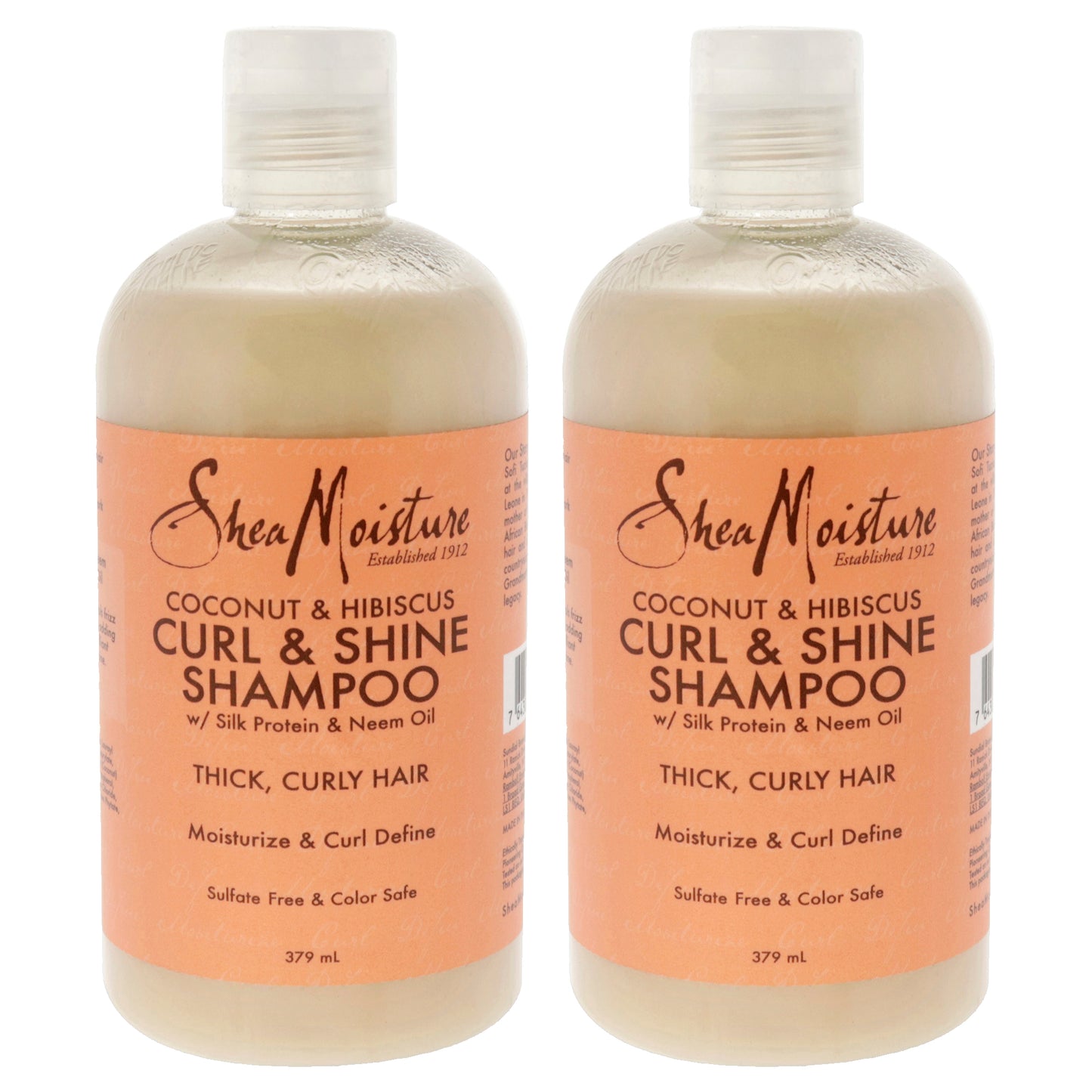 Coconut & Hibiscus Curl & Shine Shampoo - Pack of 2 by Shea Moisture for Unisex - 13 oz Shampoo