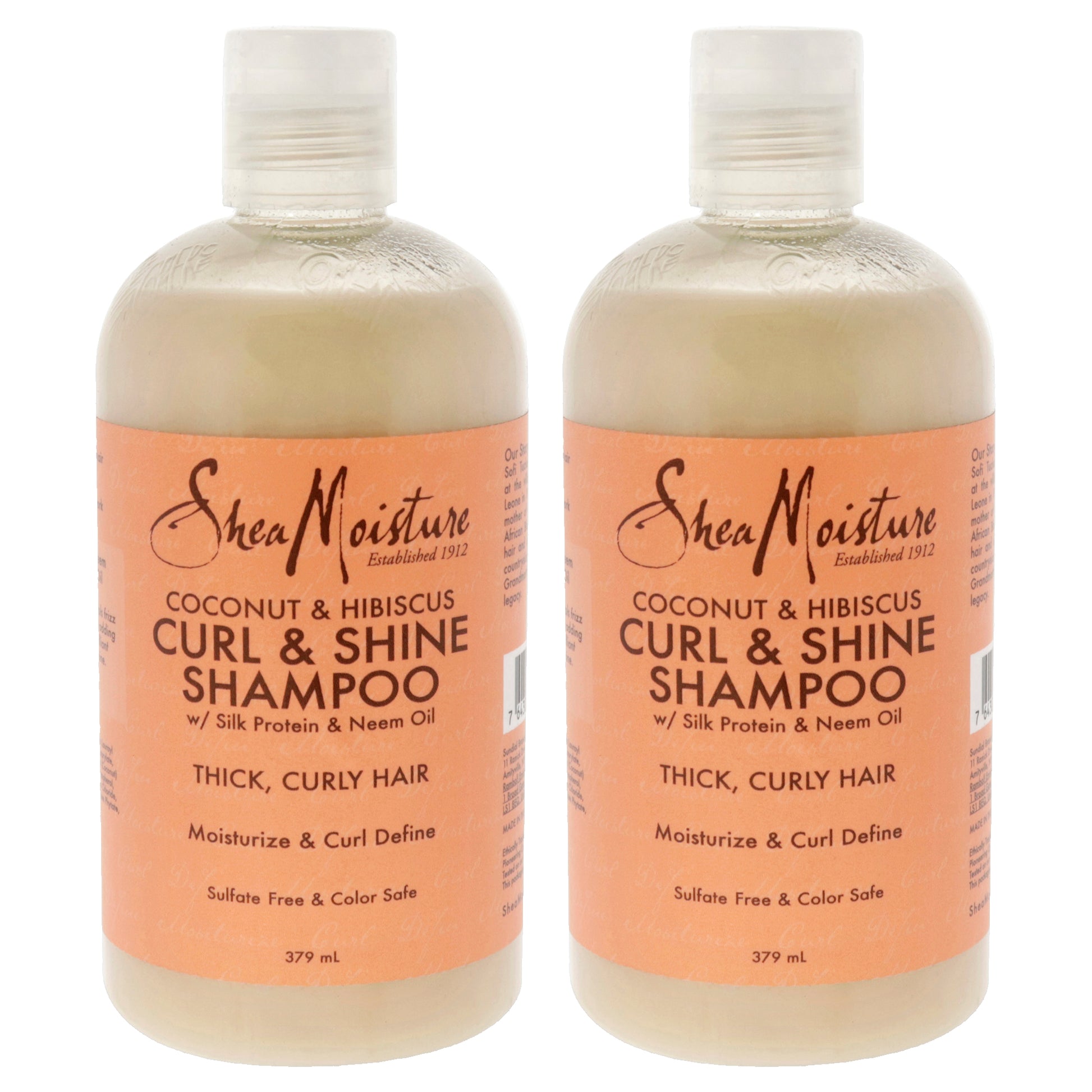 Coconut & Hibiscus Curl & Shine Shampoo - Pack of 2 by Shea Moisture for Unisex - 13 oz Shampoo