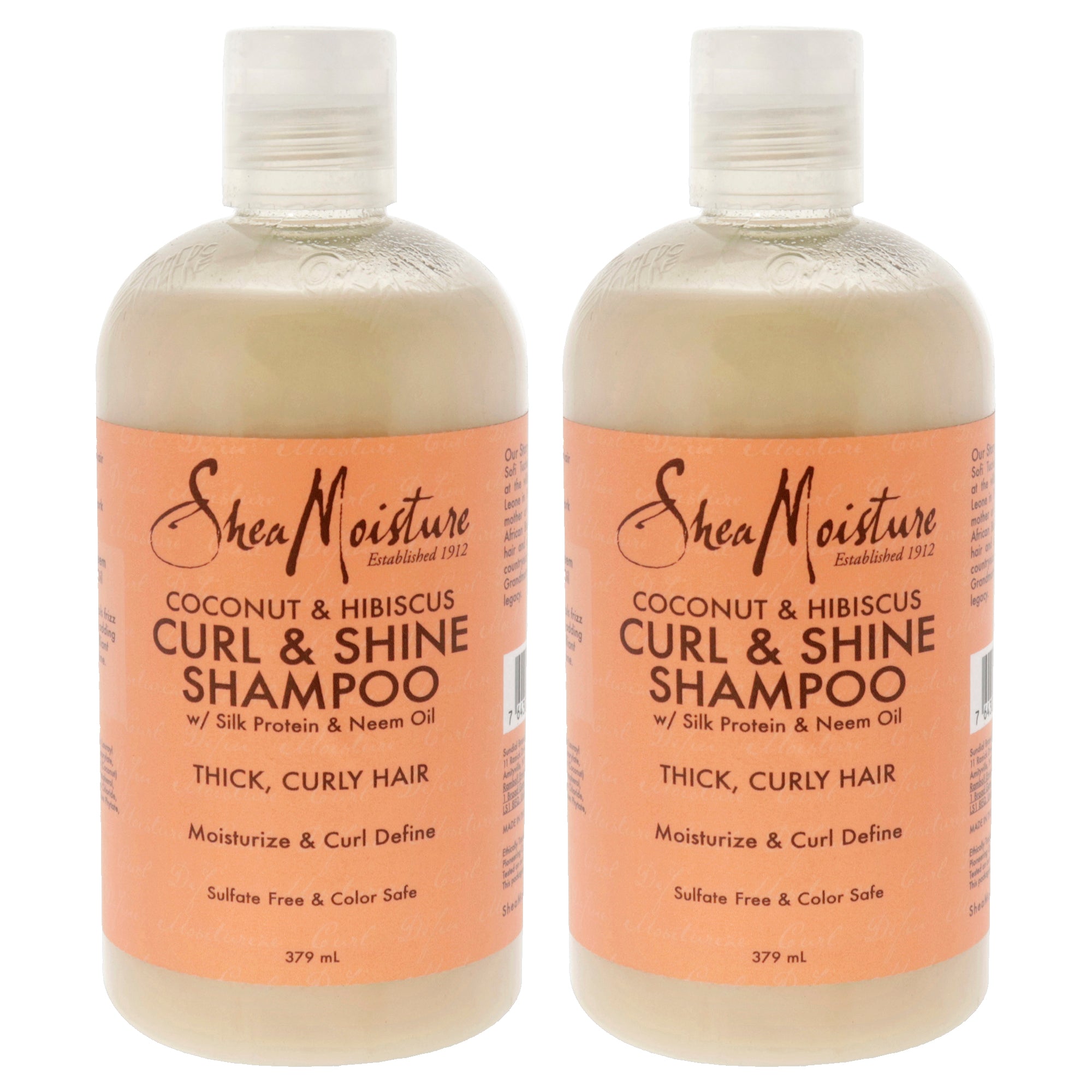 Coconut & Hibiscus Curl & Shine Shampoo - Pack of 2 by Shea Moisture for Unisex - 13 oz Shampoo