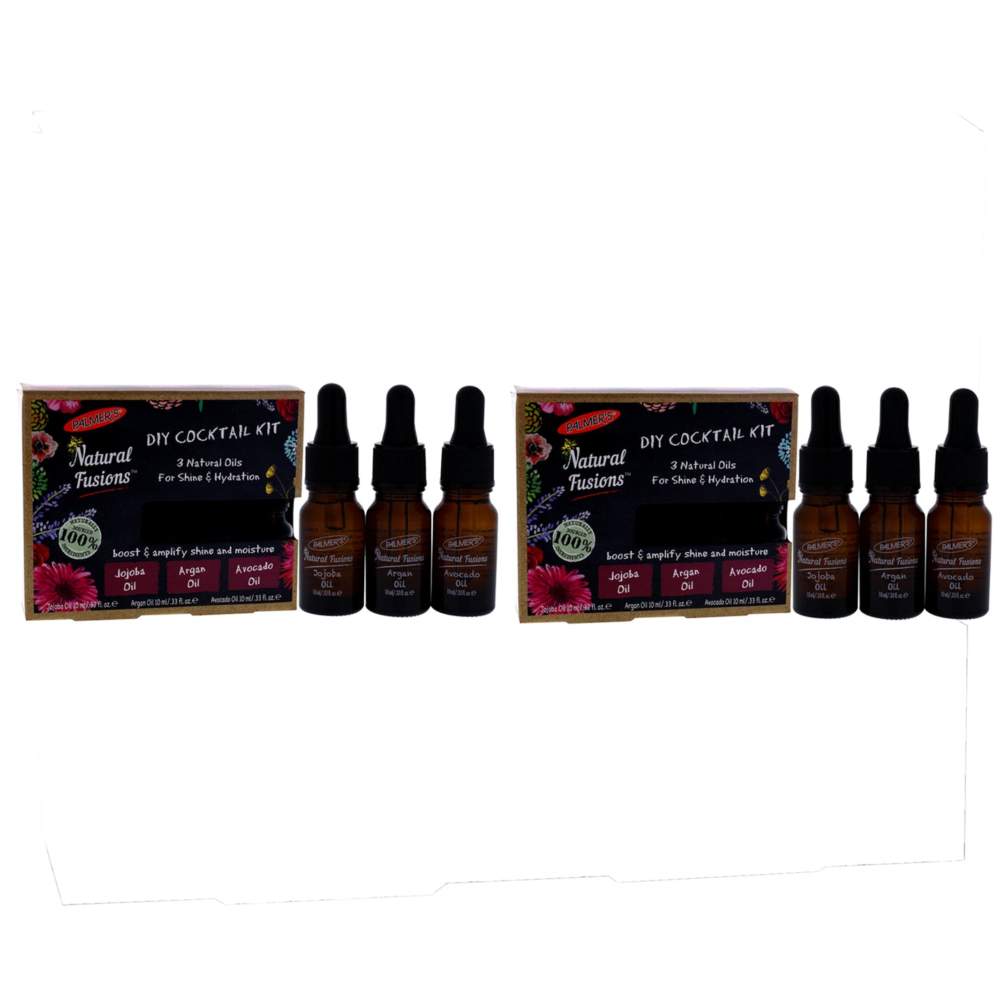 Natural Fusions Shine and Hydration DIY Cocktail Kit - Pack of 2 by Palmers for Unisex - 3 x 0.33 oz Jojoba Oil, Argan Oil, Avocado Oil