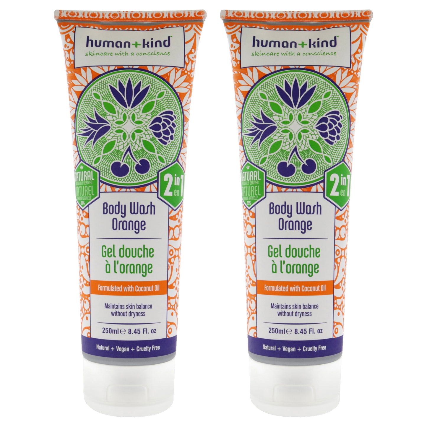 Body Wash Orange - Pack of 2 by Human+Kind for Unisex - 8.45 oz Body Wash