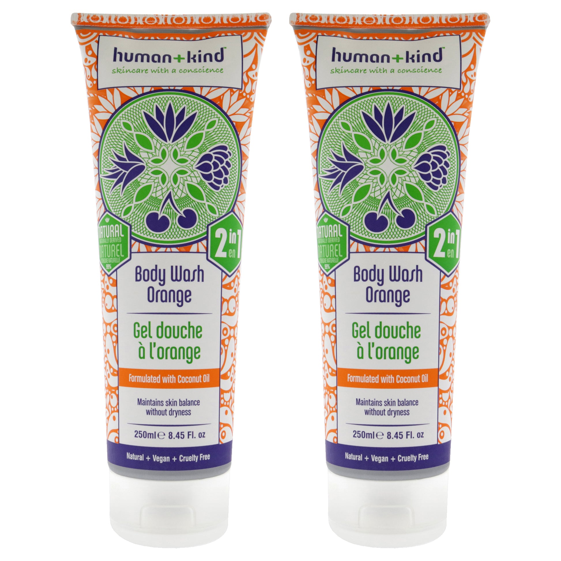 Body Wash Orange - Pack of 2 by Human+Kind for Unisex - 8.45 oz Body Wash