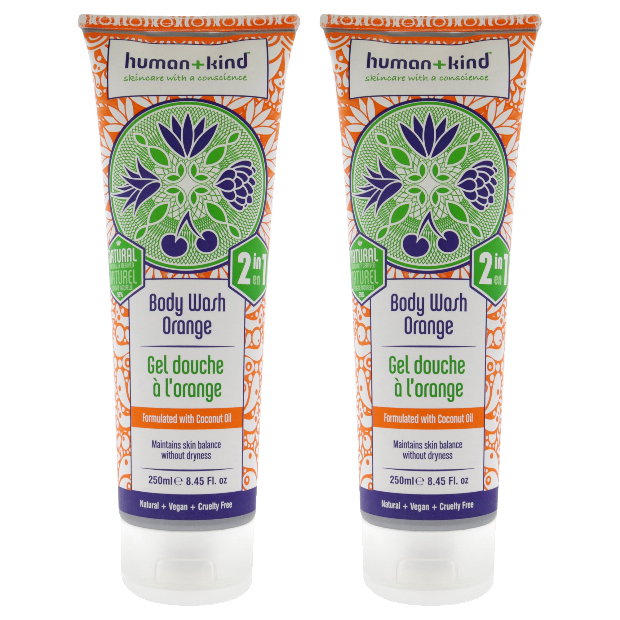 Body Wash Orange - Pack of 2 by Human+Kind for Unisex - 8.45 oz Body Wash