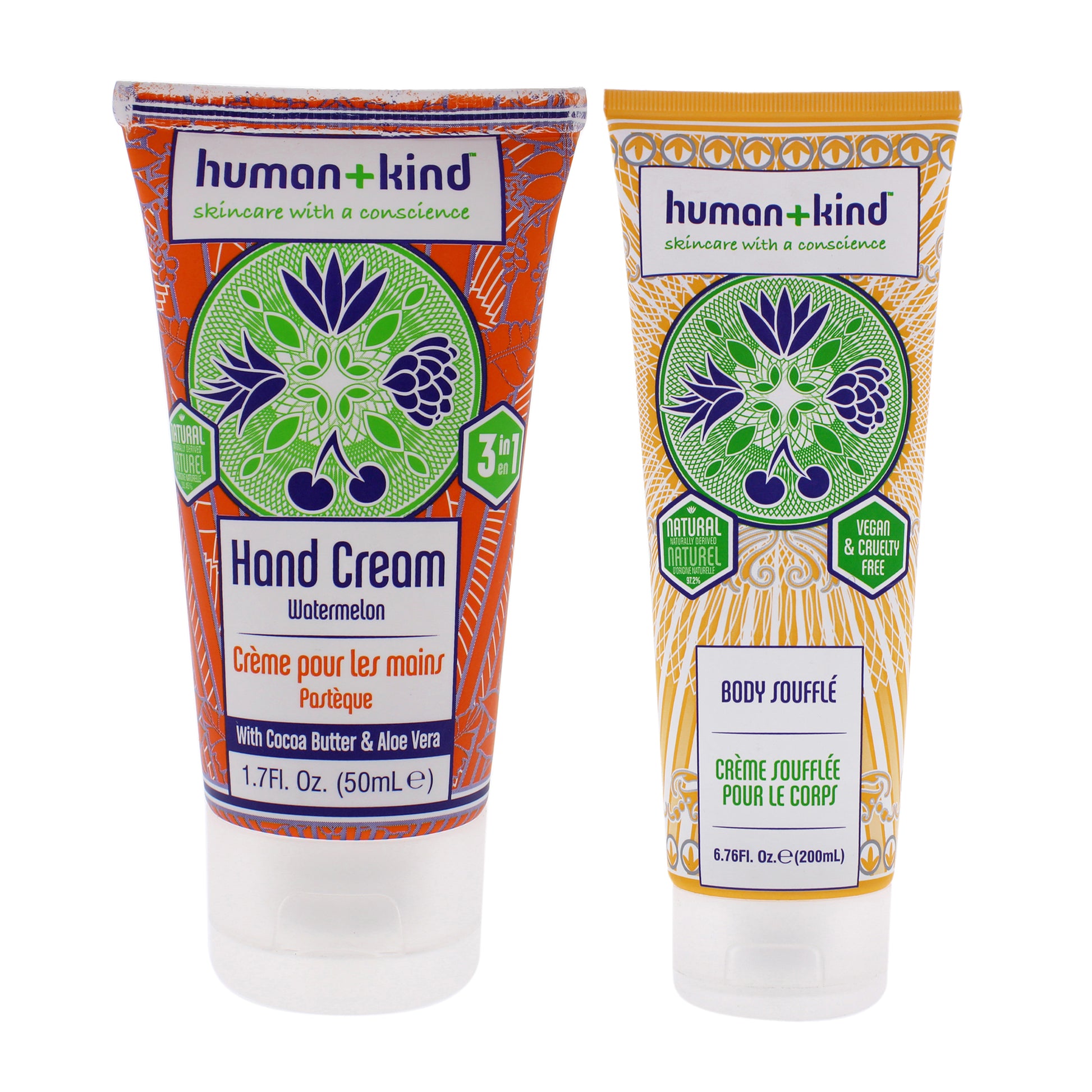 Hand-Elbow-Feet Cream - Watermelon and Body Souffle - Tube Kit by Human+Kind for Unisex - 2 Pc Kit 1.7oz Cream, 6.76oz Body Cream