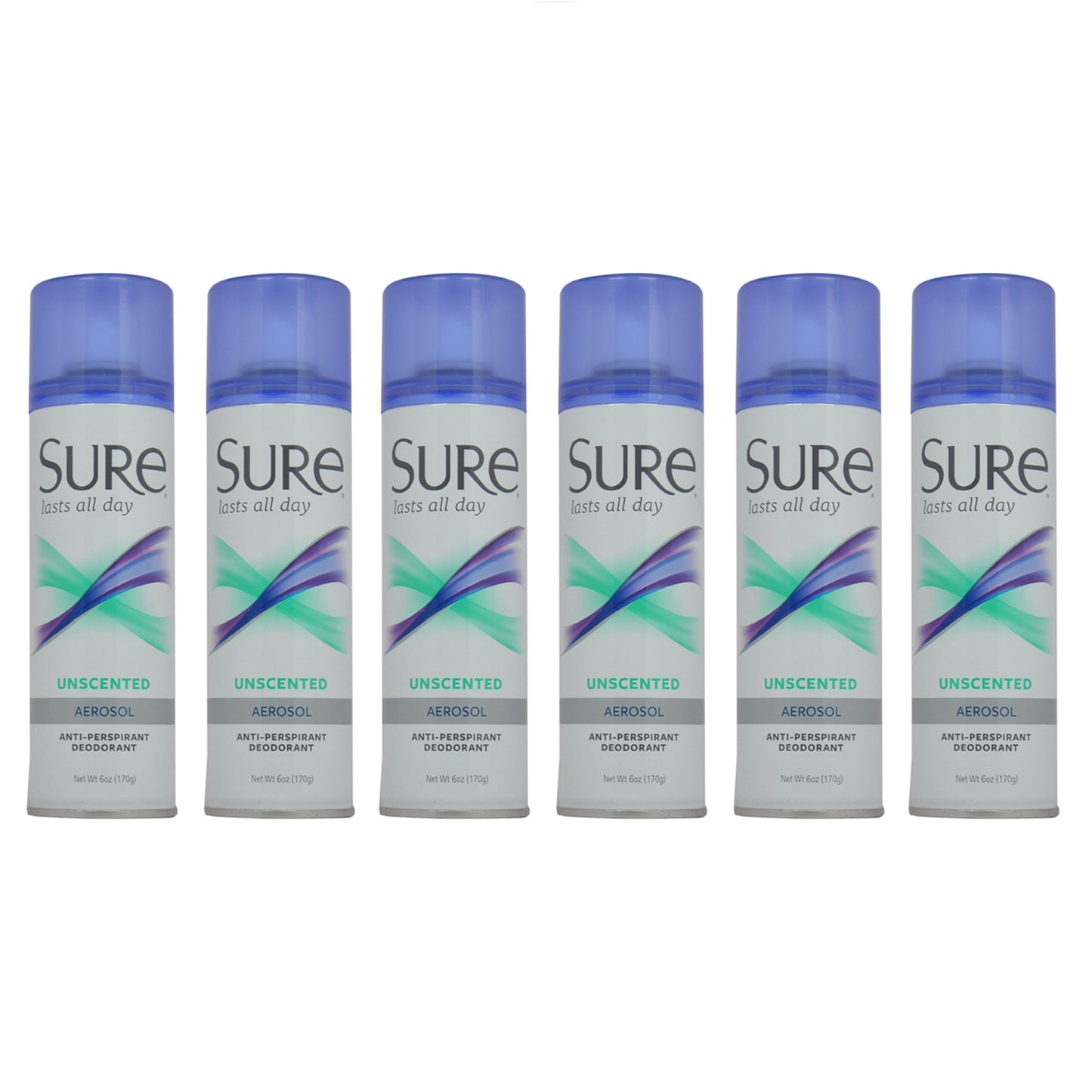 Aerosol Unscented Anti-Perspirant and Deodorant by Sure for Unisex - 6 oz Deodorant Spray - Pack of 6