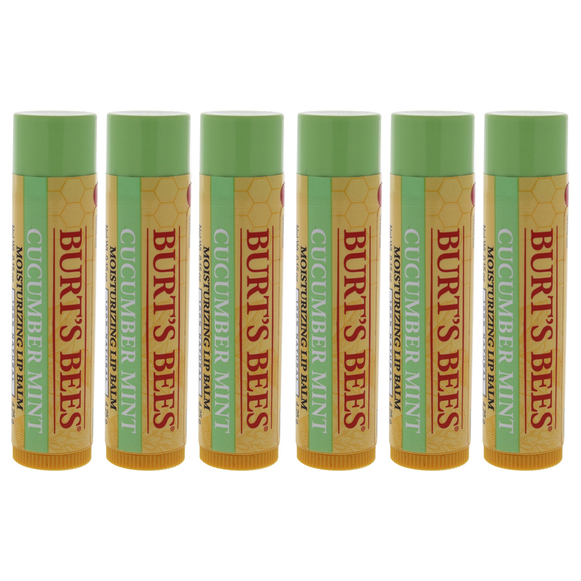 Cucumber Mint Moisturizing Lip Balm by Burts Bees for Women - 0.15 oz Lip Balm - Pack of 6
