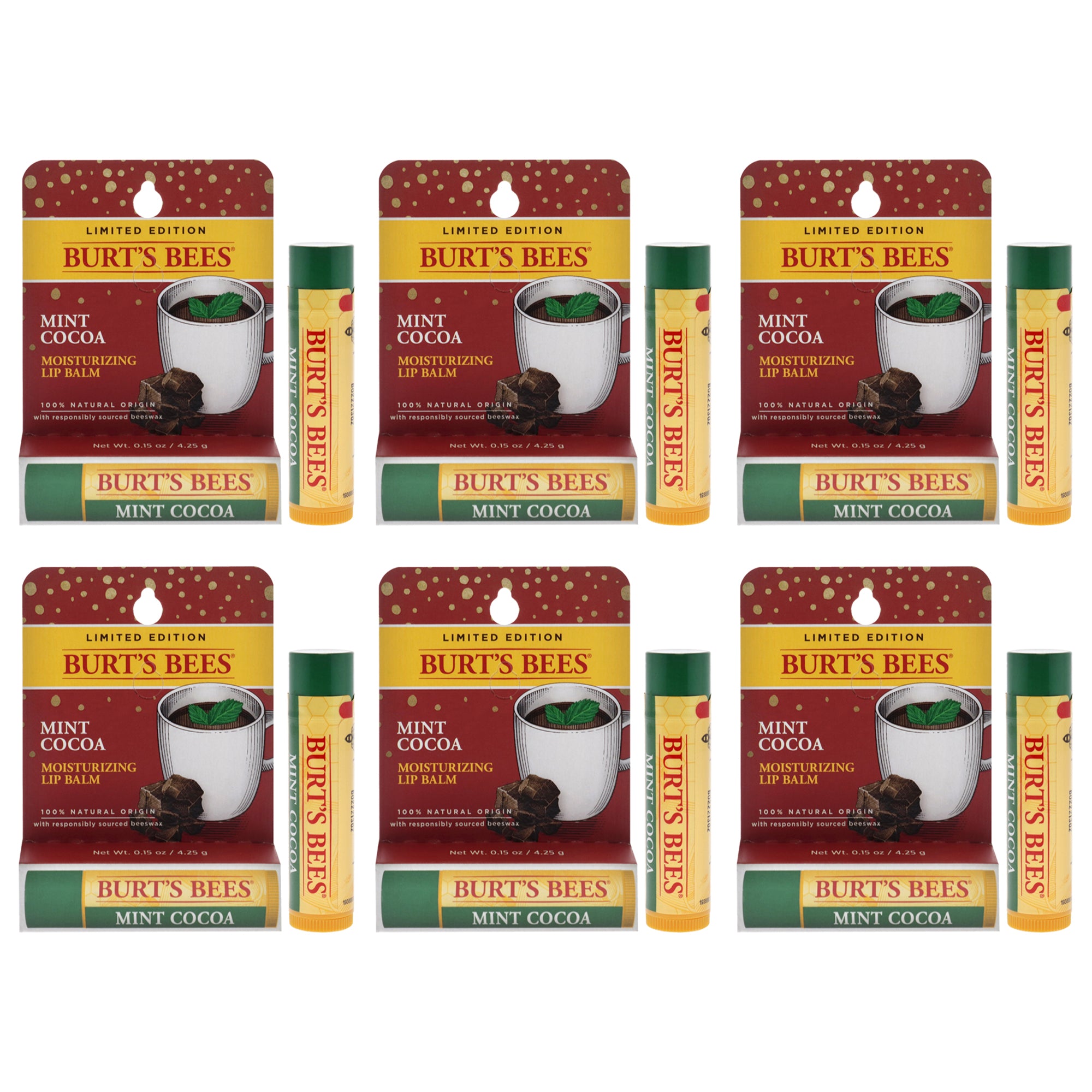 Mint Cocoa Moisturizing Lip Balm Blister by Burts Bees for Unisex - 0.15 oz Lip Balm - Pack of 6