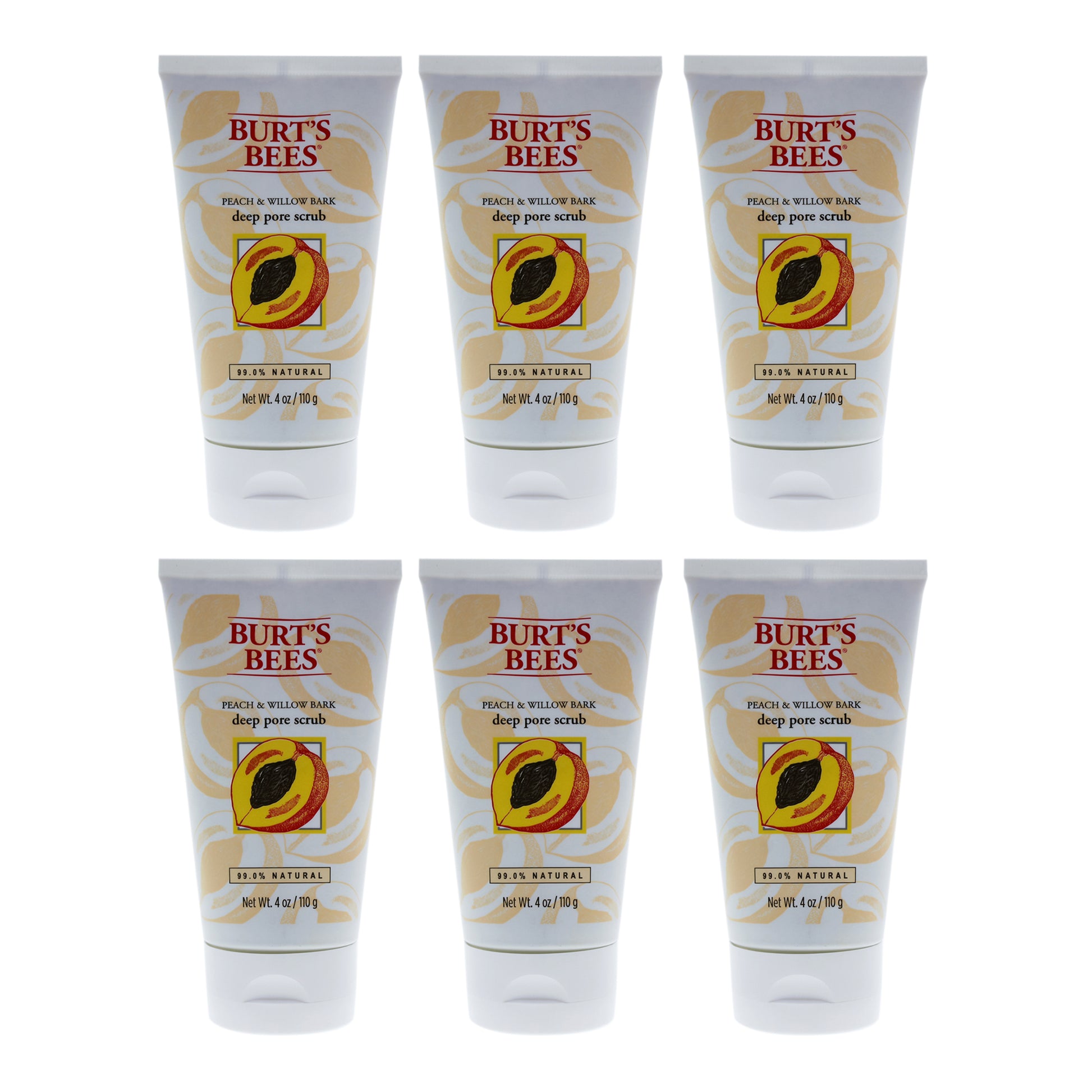 Peach and Willow Bark Deep Pore Scrub by Burts Bees for Women - 4 oz Scrub - Pack of 6
