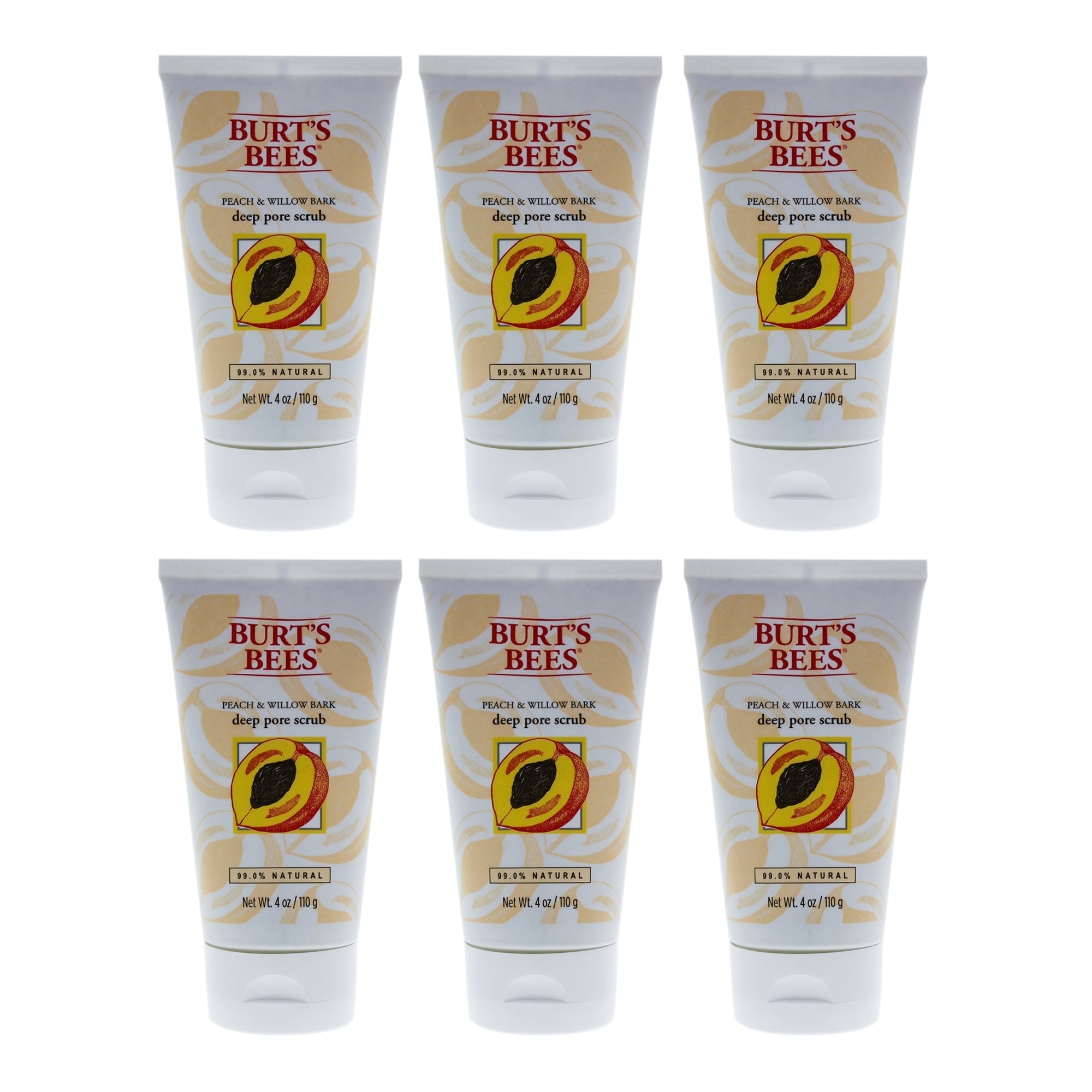Peach and Willow Bark Deep Pore Scrub by Burts Bees for Women - 4 oz Scrub - Pack of 6